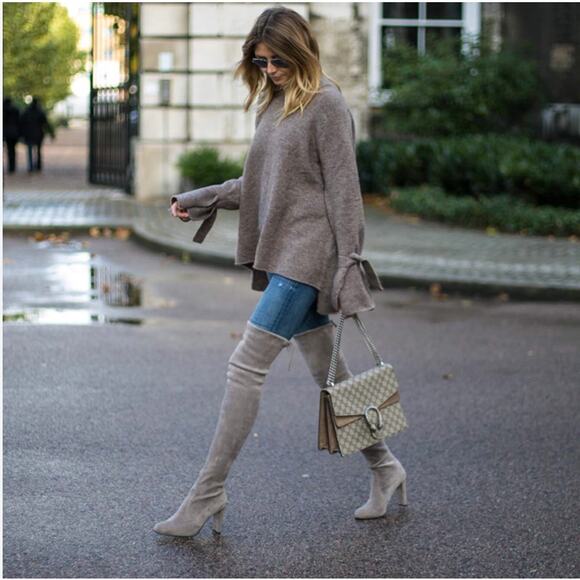 Stuart Weitzman Highland Boots Over the Knee Thigh High Gray Block Heel sz 38 - Picture 12 of 16